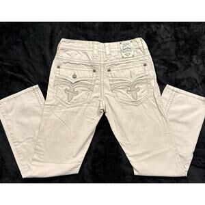 Rock Revival Jeans Mens WHITE Flap Pockets Embroidered 31x31